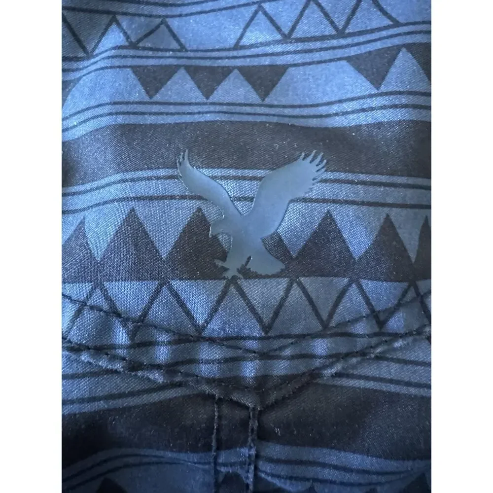 American Eagle Board Shorts‎ Mens XL Geometric Black Blue Swim Trunks Surfing